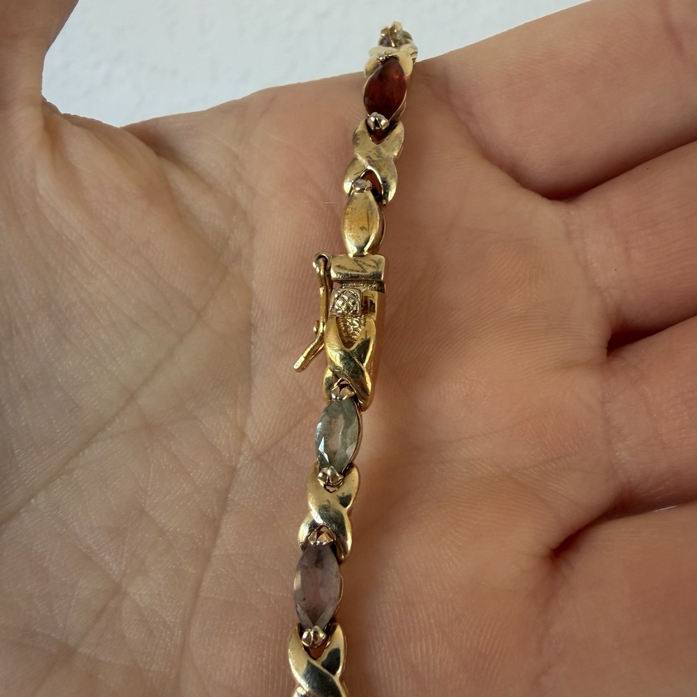 Estate Multicolor Gemstone and Gold Bracelet - Picture 3 of 6